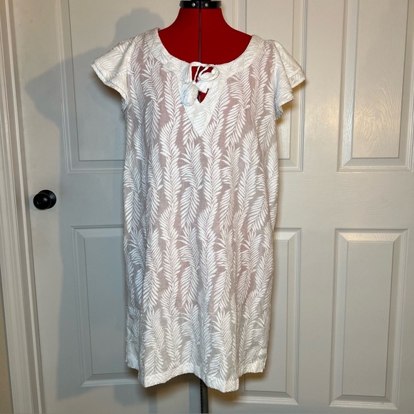 Vineyard Vines White Short Flutter Sleeve Shift Dress/ Coverup Large - Picture 1 of 6